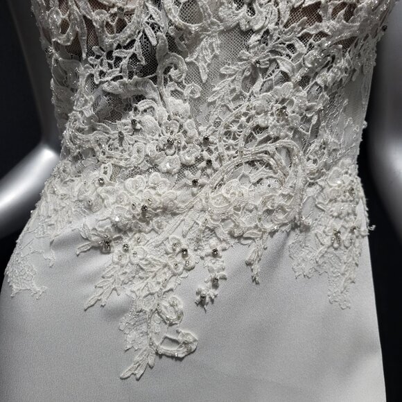 NWT~$1595~JOVANI~SZ 4~IVORY LACE RHINESTONE EMBELLISHED LONG TRAIN WEDDING DRESS - Picture 4 of 16